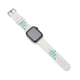 Customizable white silicone Apple Watch band with YOUR DESIGN HERE text. Soft, personalized strap for iWatch.