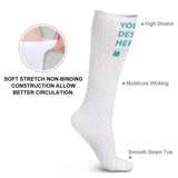 Custom white socks showcasing soft stretch, breathable design, and personalized text, suitable for Christmas gifts.