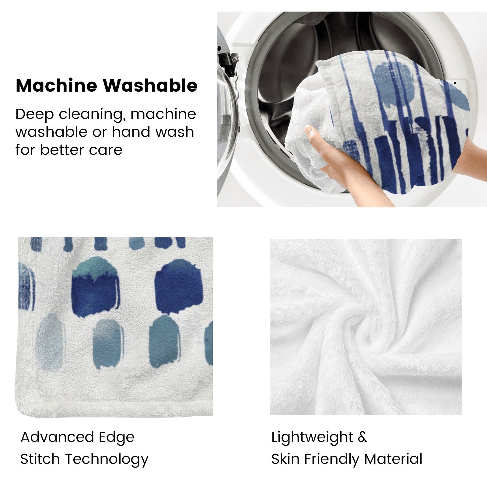 Modern Blue Abstract Flannel Blanket, machine washable, soft and skin friendly material, cozy design for sofa, couch, and bed