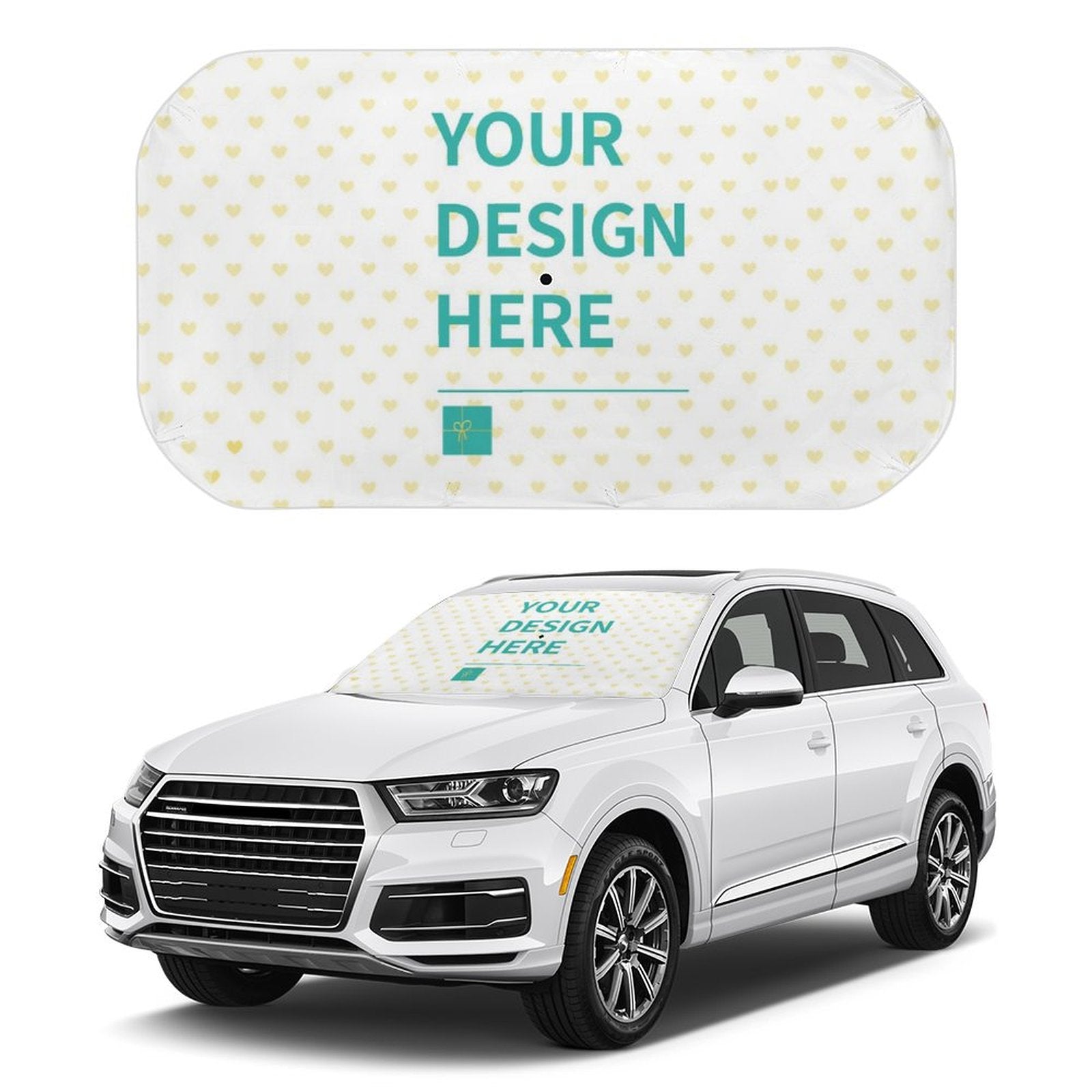 Customizable car sunshade for front windshield, "YOUR DESIGN HERE" design, PG Cloth material, MyArtsyGift