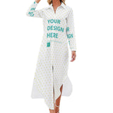 Customizable women's long sleeve button down shirt dress with heart pattern.