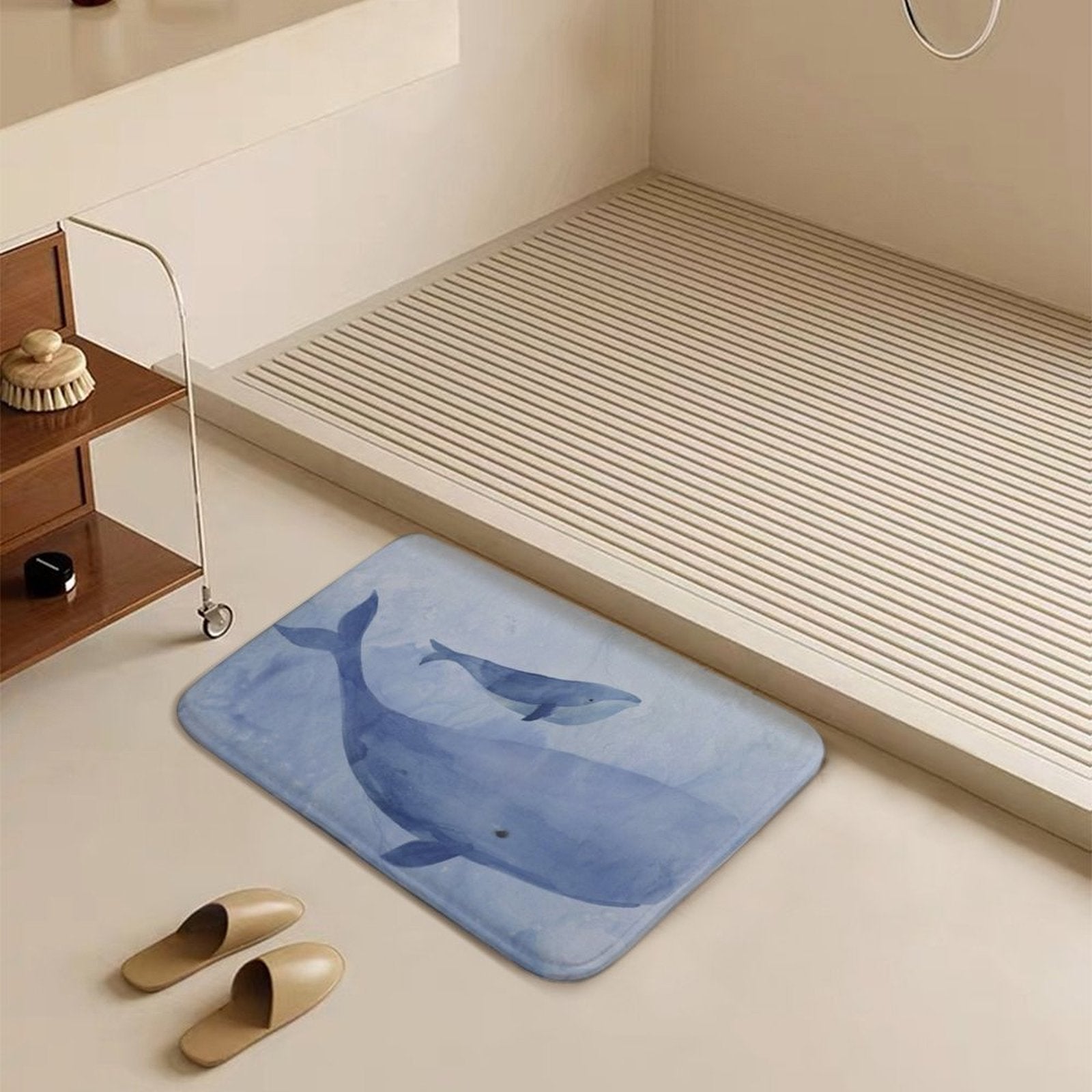 Blue whale watercolor coral velvet bath rug, non-slip bathroom carpet, perfect for MyArtsyGift