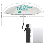 Customizable UV resistant umbrella, white with your design here text. Durable, portable, and ideal gift.