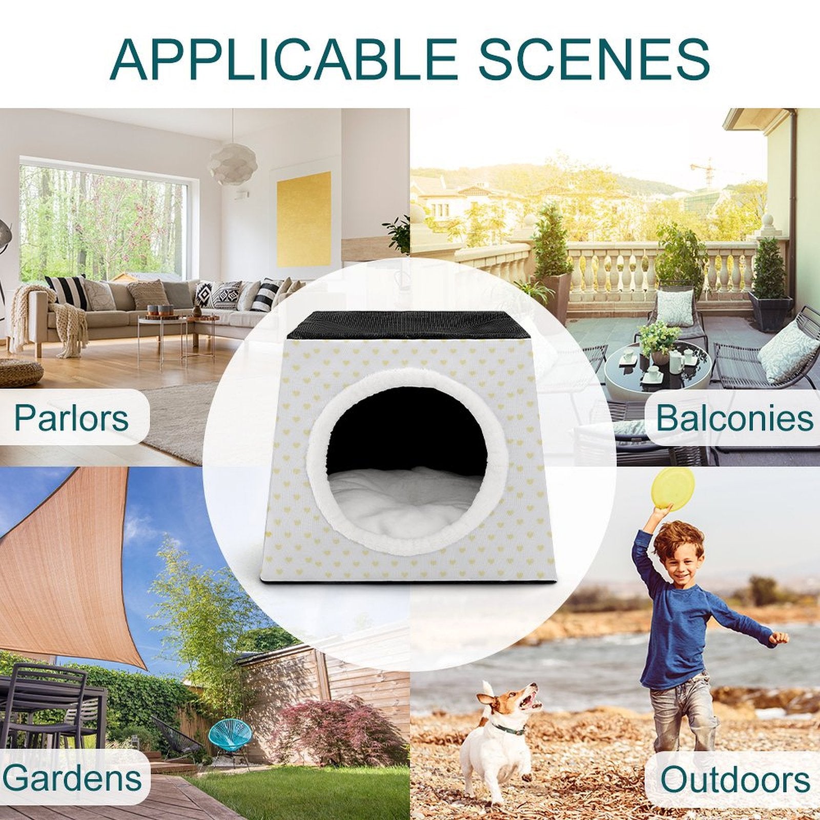 Custom capsule pet house, Oxford fabric, heart pattern design, suitable for indoor and outdoor use