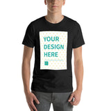 Custom black cotton t-shirt for men with 'YOUR DESIGN HERE' print by MyArtsyGift, perfect for personalization