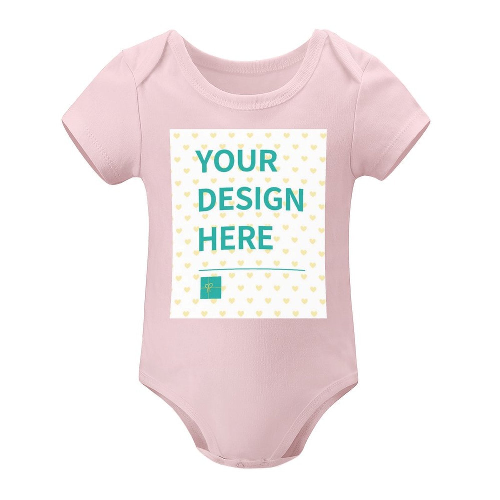 Customizable pink baby bodysuit with 'YOUR DESIGN HERE' design, perfect gift for baby