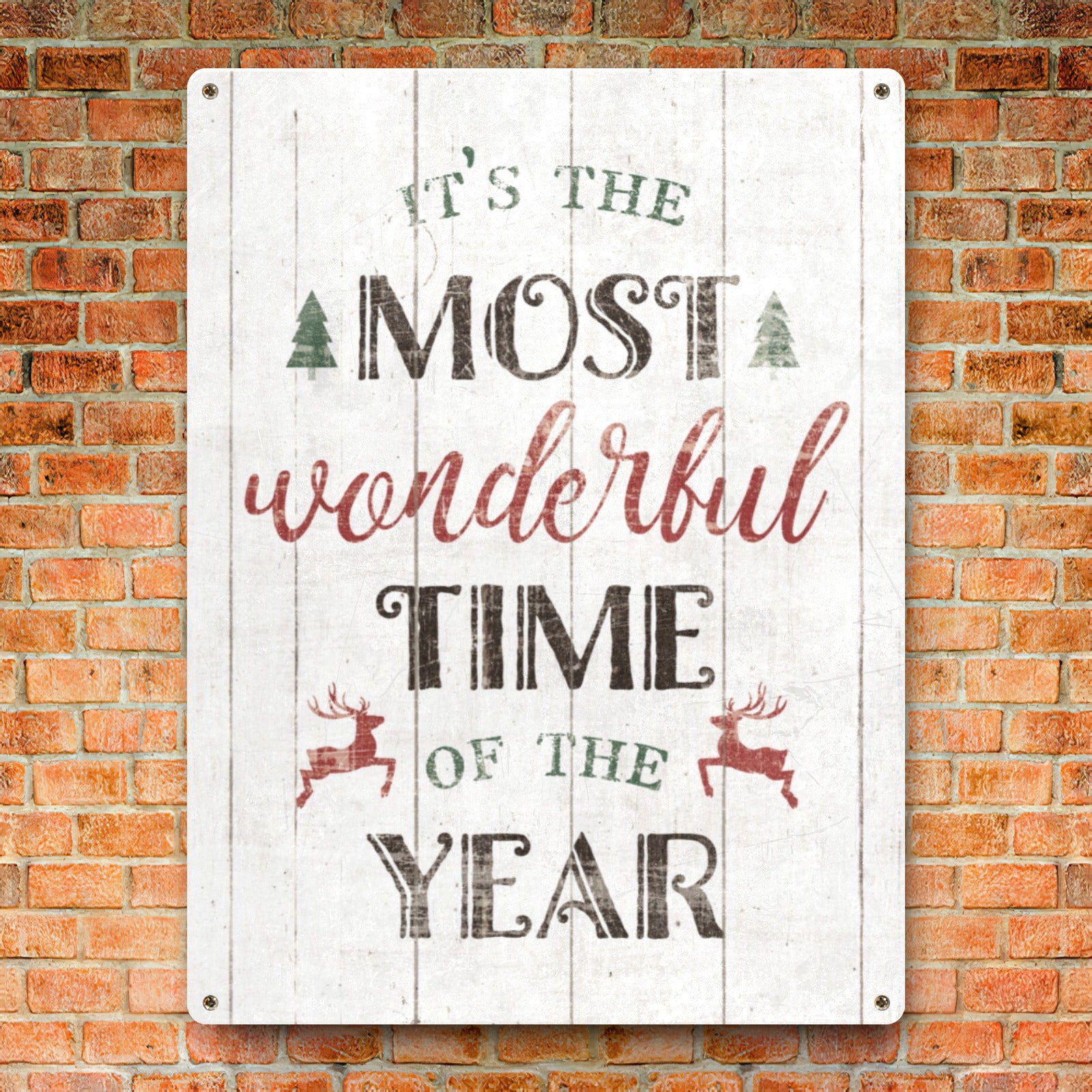 Christmas metal sign with "Wonderful Time of the Year" text, rustic home decor