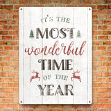 Christmas metal sign with "Wonderful Time of the Year" text, rustic home decor