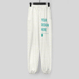 Custom yoga pants for women, white with heart pattern, personalized design, text "YOUR DESIGN HERE" with pockets