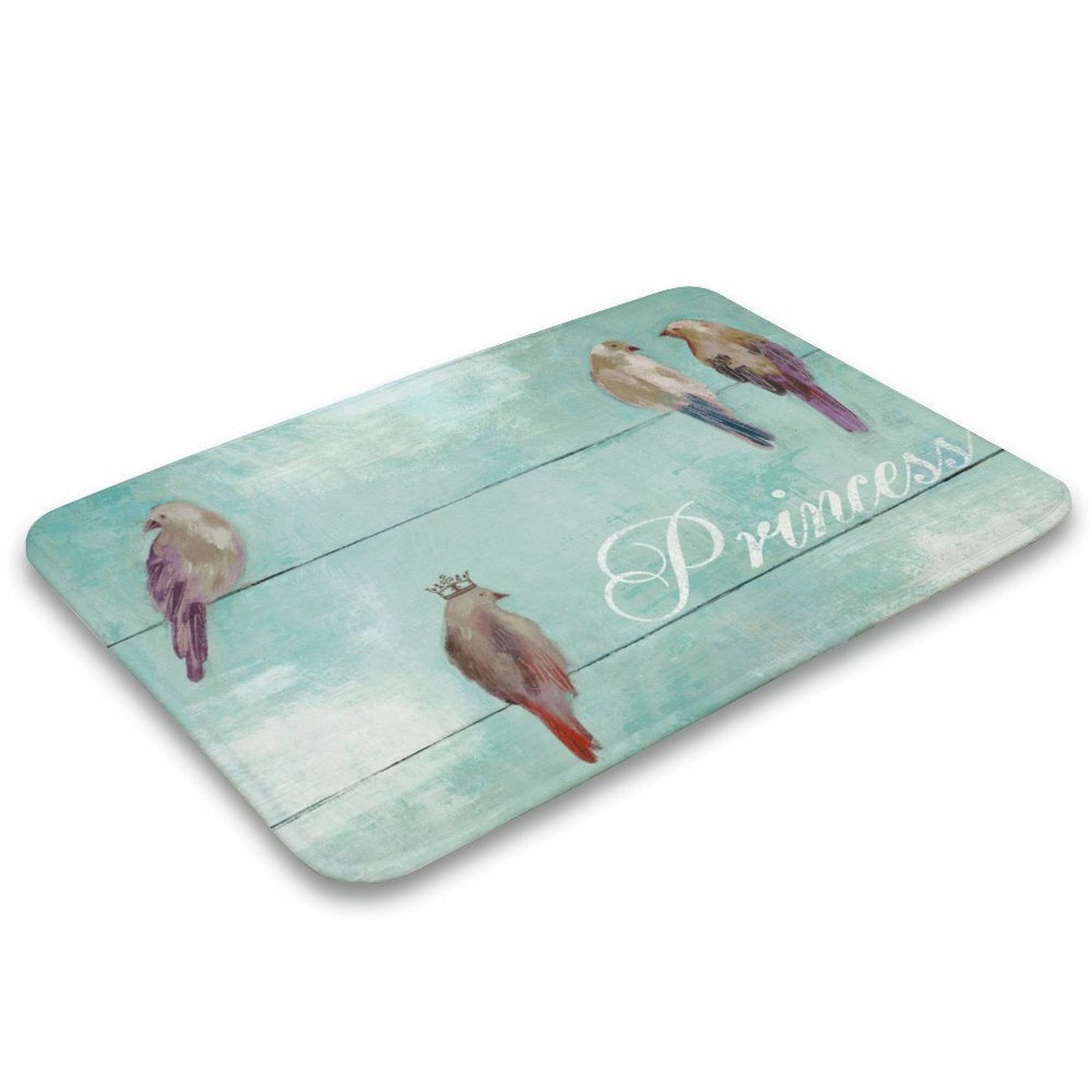 Coral velvet bath rug with Princess bird design, non-slip and absorbent for bathroom, bedroom, and kitchen