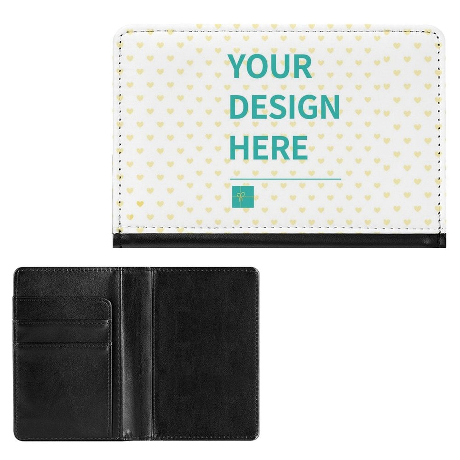 Customizable passport holder - PU leather cover with 'YOUR DESIGN HERE', personalized travel gift