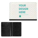Customizable passport holder - PU leather cover with 'YOUR DESIGN HERE', personalized travel gift