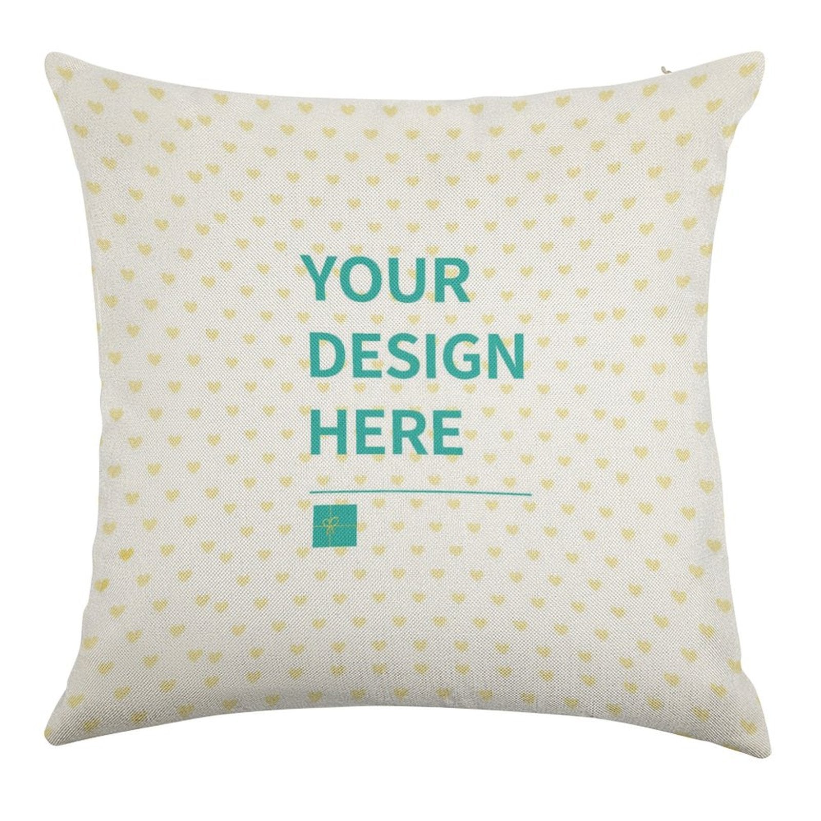 Customizable linen throw pillow case with 'YOUR DESIGN HERE', perfect for living rooms and personalized gifts.
