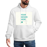 Customizable white hooded sweatshirt with "YOUR DESIGN HERE" design, men's personalized clothing from MyArtsyGift