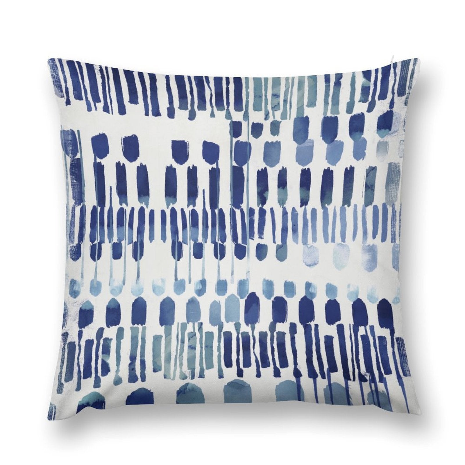 Blue abstract watercolor pillow cover for sofa and couch. Soft, fluffy, and decorative for living room.