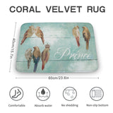 Coral velvet bath rug with birds and 'Prince' design, non-slip, water-absorbent