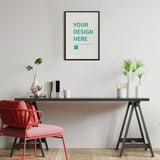 Custom photo puzzle with 'YOUR DESIGN HERE' framed on a wall, personalized for family game nights