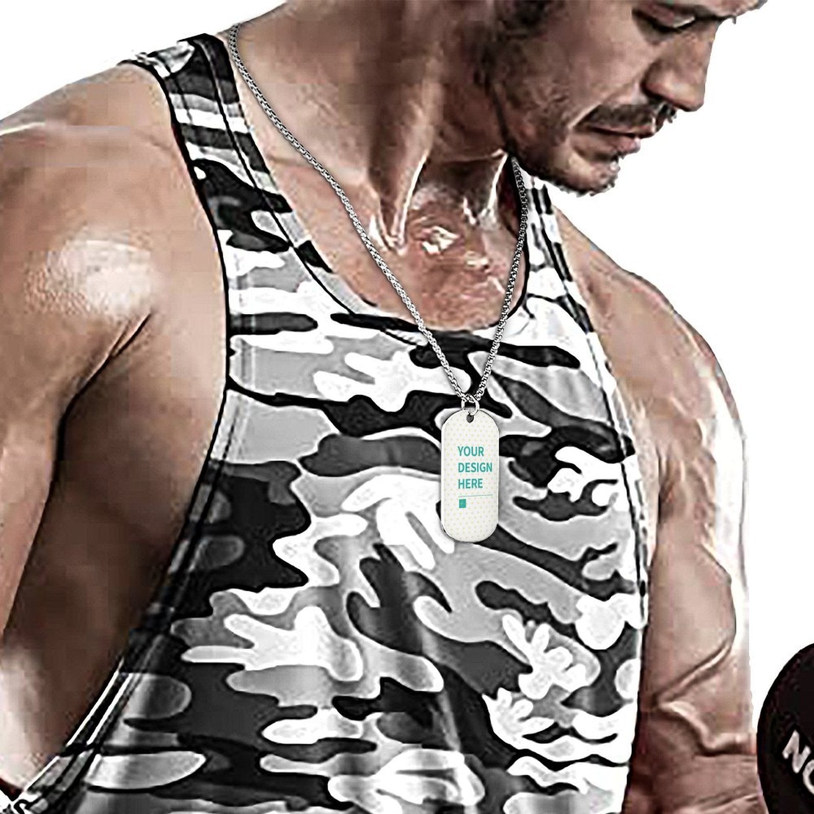 Titanium steel dog tag necklace with customizable design. Personalized pendant for men.