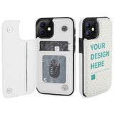 Personalized iPhone 12 series wallet case with custom design, white PU leather flip cover with card slots