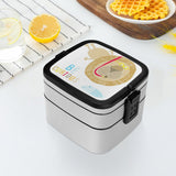 Kids' double-layer bento lunch box with lion design and 'BE CURIOUS' text, perfect for school lunch.
