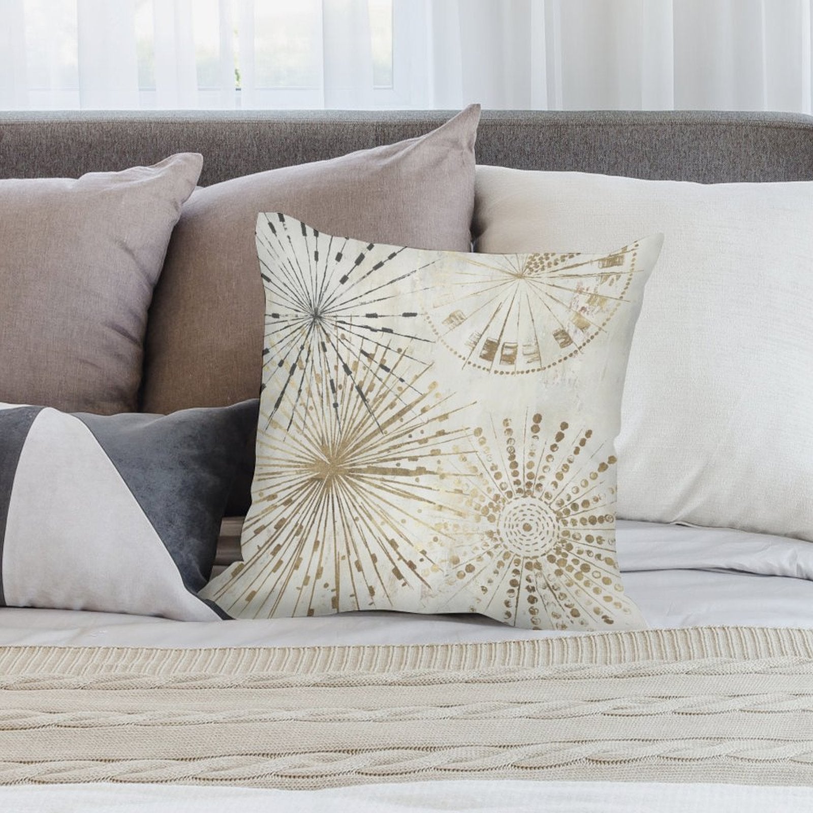 Luxury soft plush pillow cover with abstract gold design, perfect for sofa or couch, MyArtsyGift