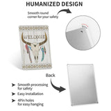 Metal tin sign with Bohemian WELCOME bull skull design, personalized iron painting, suitable for home decor, easy to install.