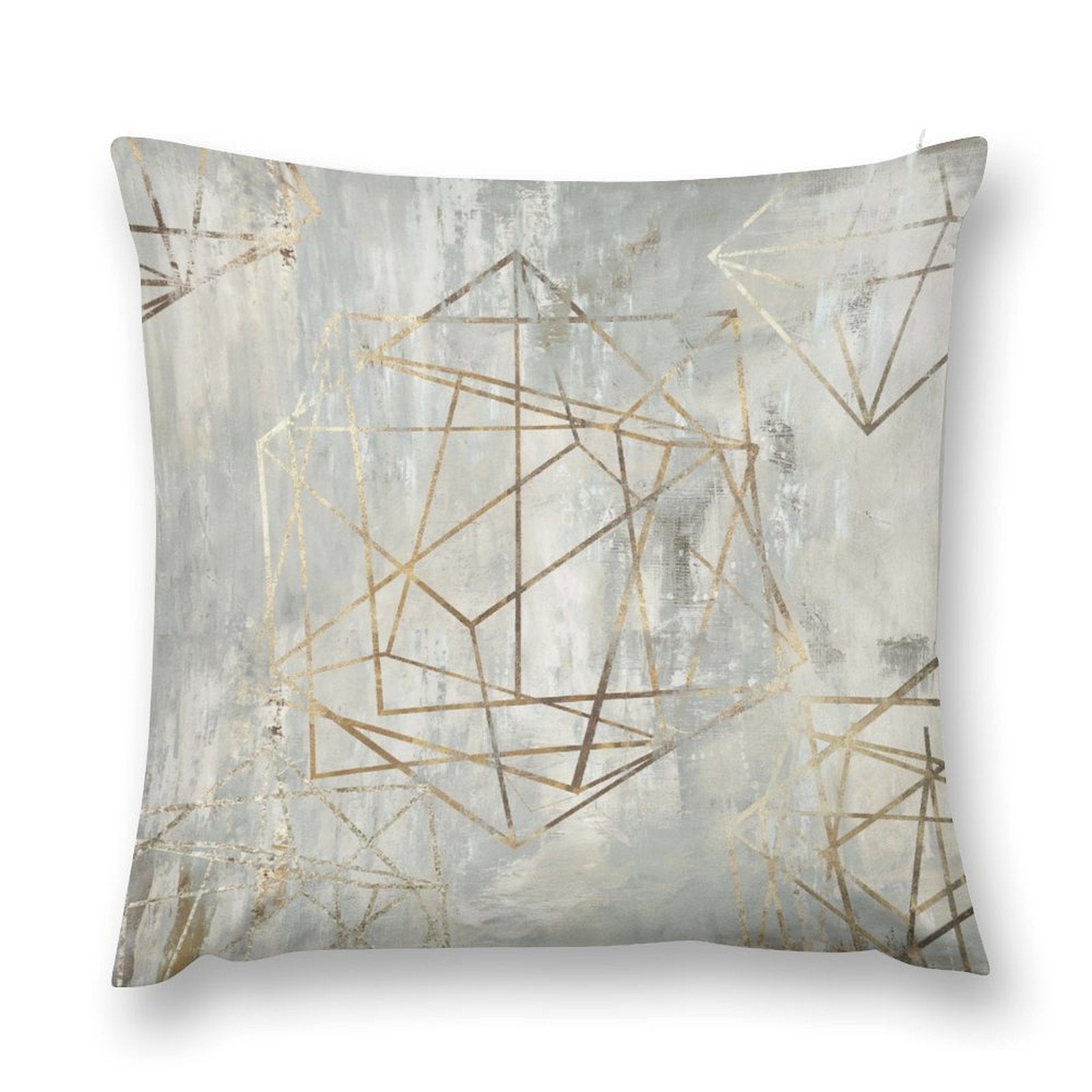 Abstract gold geometric design plush pillow cover for sofa, soft and fluffy, living room decor.