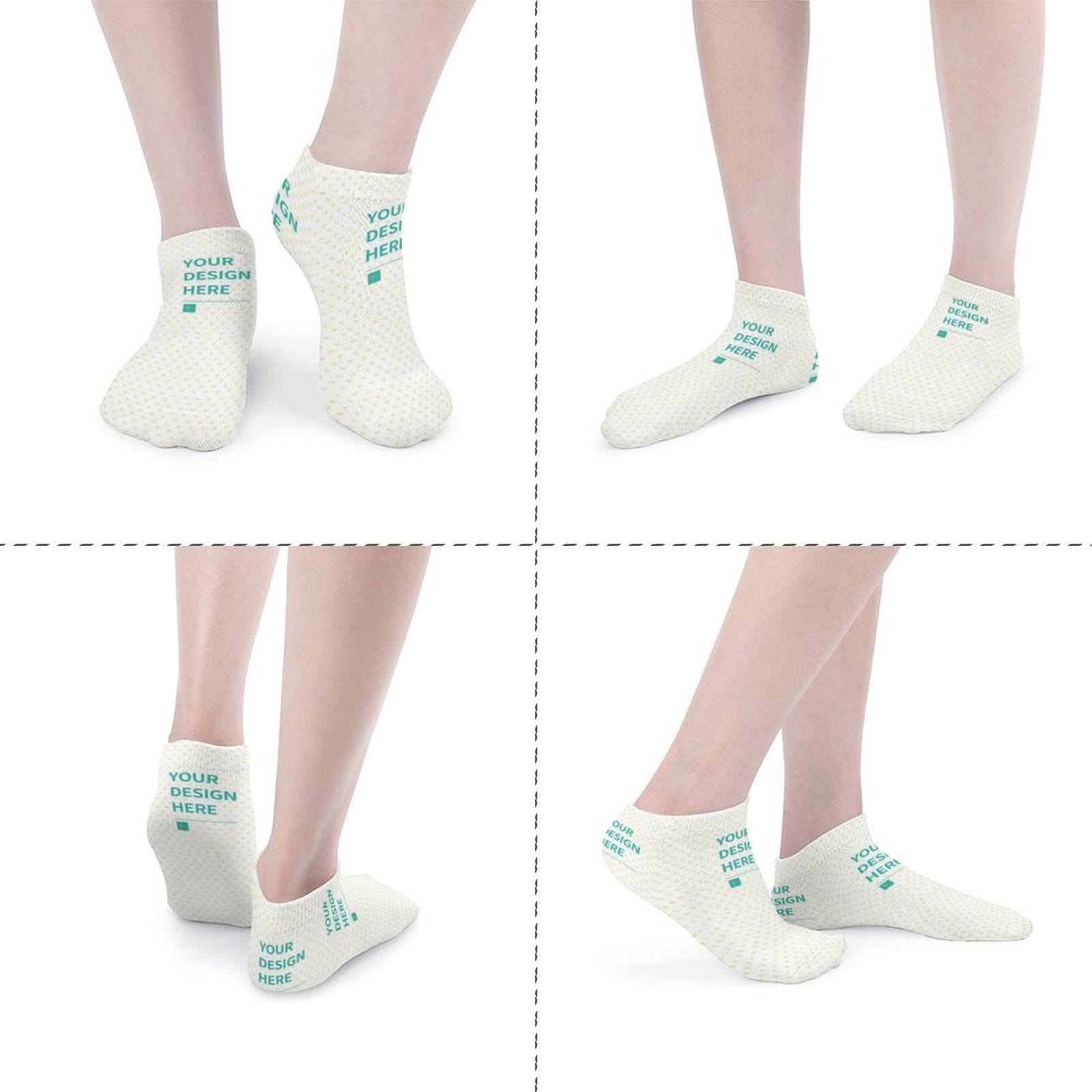 Personalized short socks with custom design options. Breathable polyester material, perfect for custom gifts.
