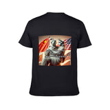 Black cotton unisex t-shirt with meme design of Statue of Liberty and Chinese soldier, Rednote meme for men and women.