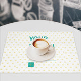 Customizable heart placemat with coffee cup. Personalized dining table decor.