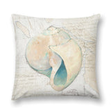 Plush throw pillow cover with seashell art, perfect for sofa or couch