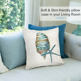 Soft plush pillow cover with seashell and starfish design, perfect for sofa and living room decor