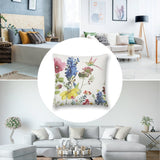 Square short plush pillow cover with watercolor hummingbird and floral design, perfect for sofa or car decor