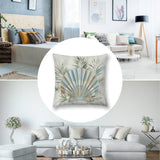 Decorative plush pillow cover with seashell and palm leaf design, perfect for sofa or living room decor, MyArtsyGift.