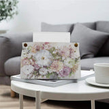 Floral PU tissue box cover, rectangular holder for home or office decor, stylish design.