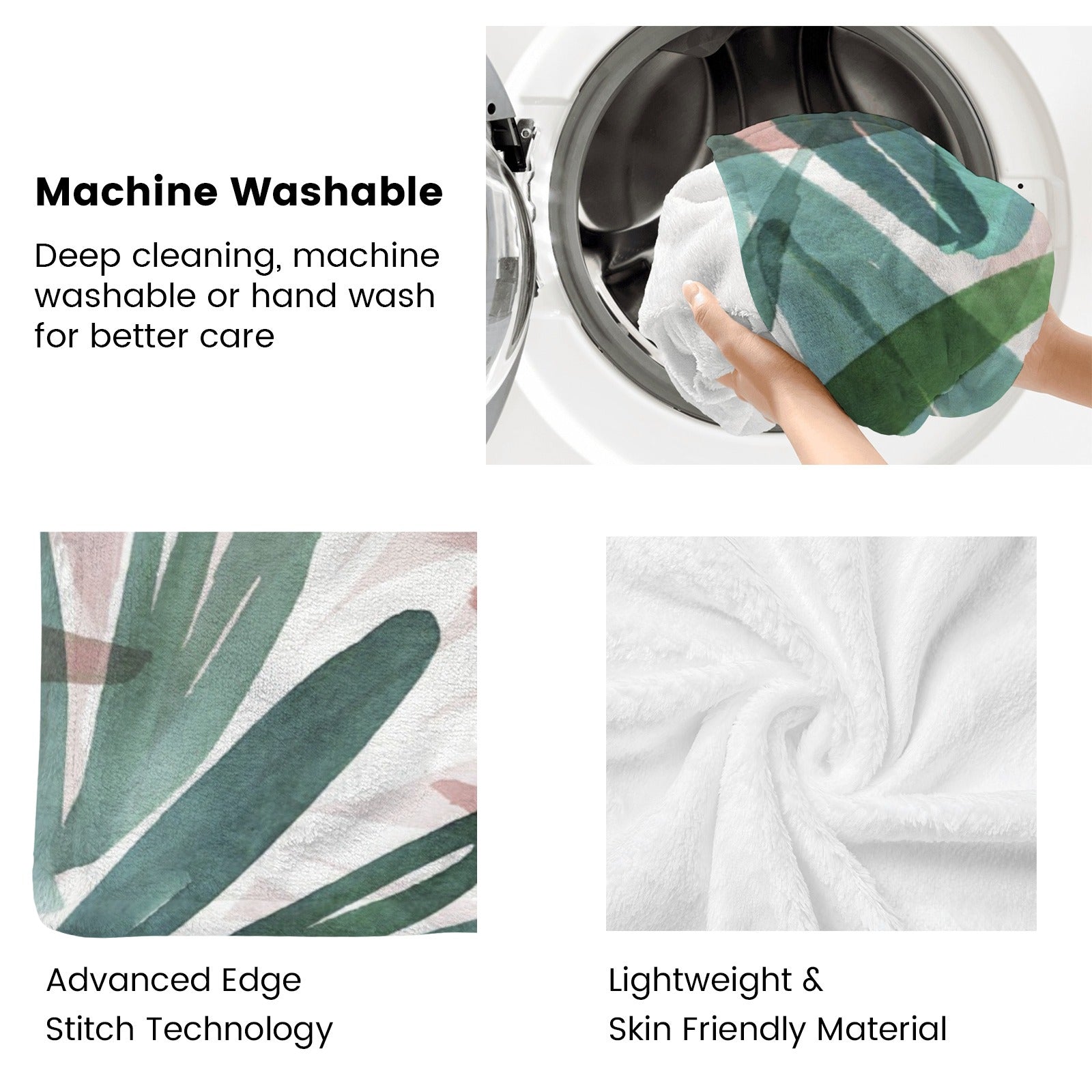 Tropical plants flannel blanket, machine washable, soft, lightweight, and skin-friendly material for sofa couch bed