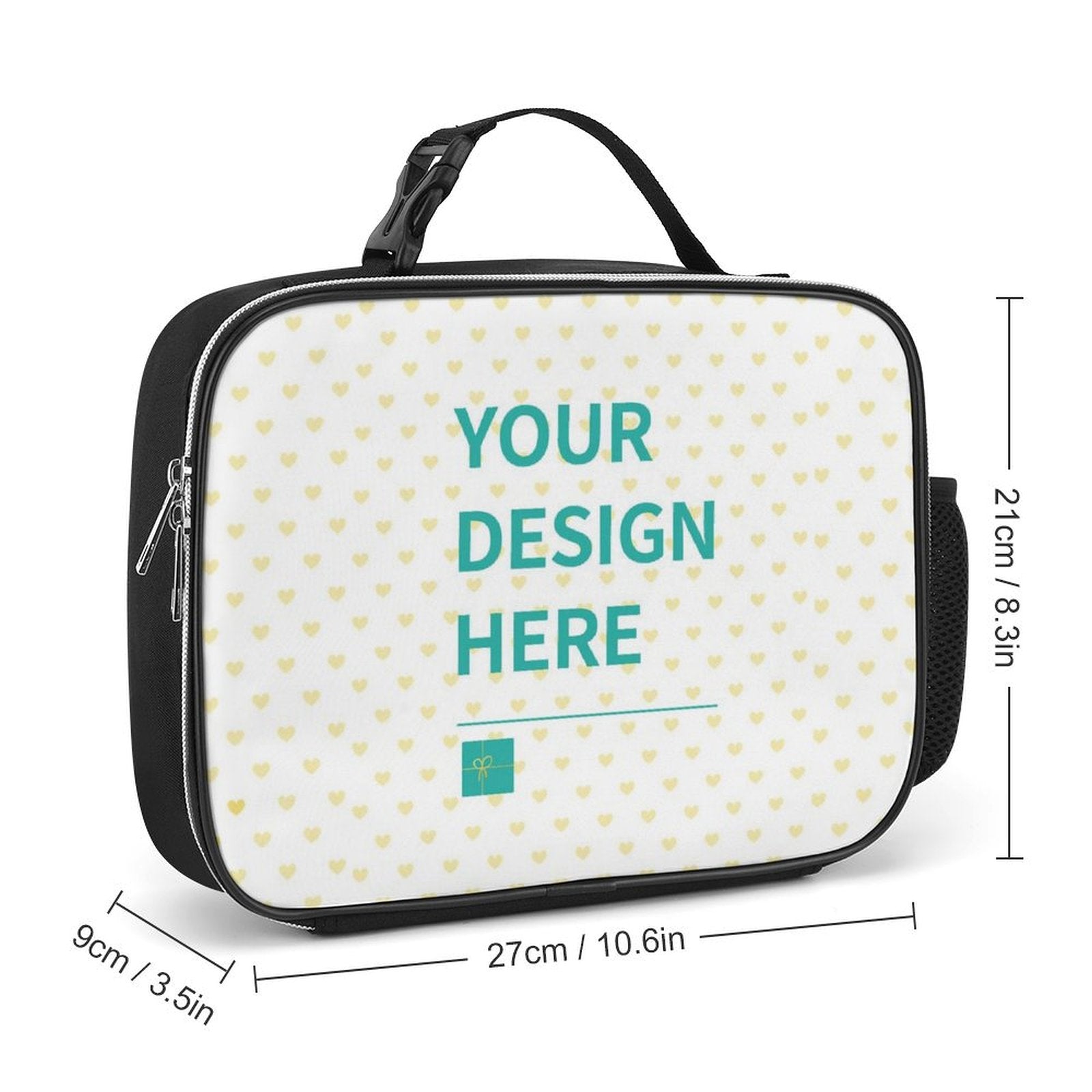 Personalized lunch bag for men and women. Customizable design on polyester. Perfect for office, work or picnic.