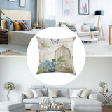 Linen throw pillow case with floral birdcage design for living room, garden theme.