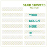 Custom stair stickers with heart pattern design, personalized peel and stick decals with custom text.