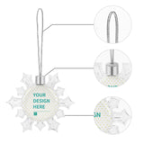 Personalized snowflake Christmas ornament, transparent, for Xmas. Custom design area, perfect for holiday decoration.