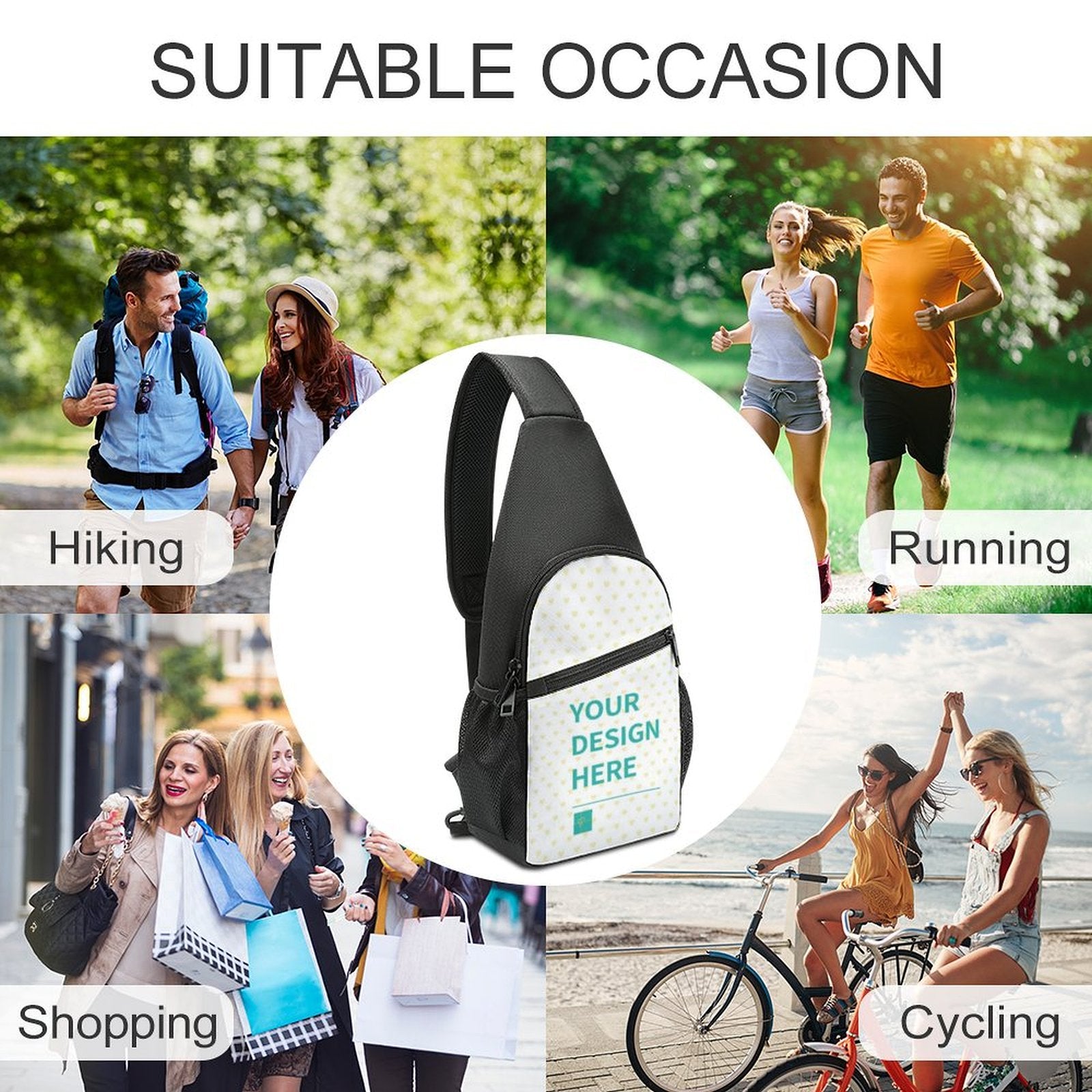 Custom sling backpack for men and women, suitable for outdoor activities: hiking, running, shopping, and cycling.