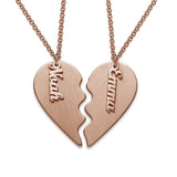 Personalized Rose Gold Key Heart Puzzle Necklace engraved with Noah and Emma, ideal couple gift, custom jewelry
