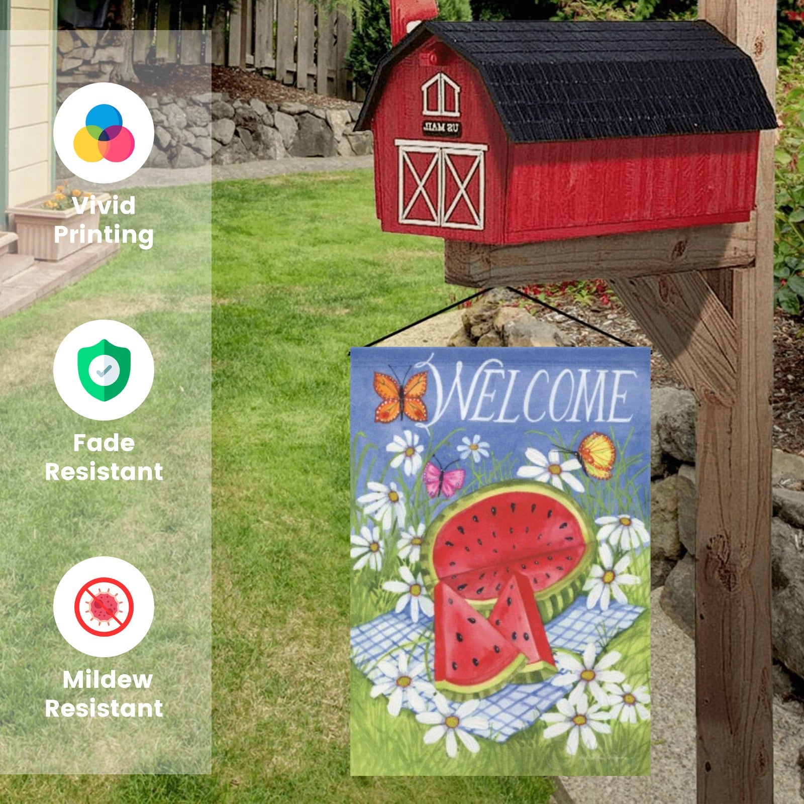 Summertime Welcome Garden Flag with Watermelon - Farmhouse Decor