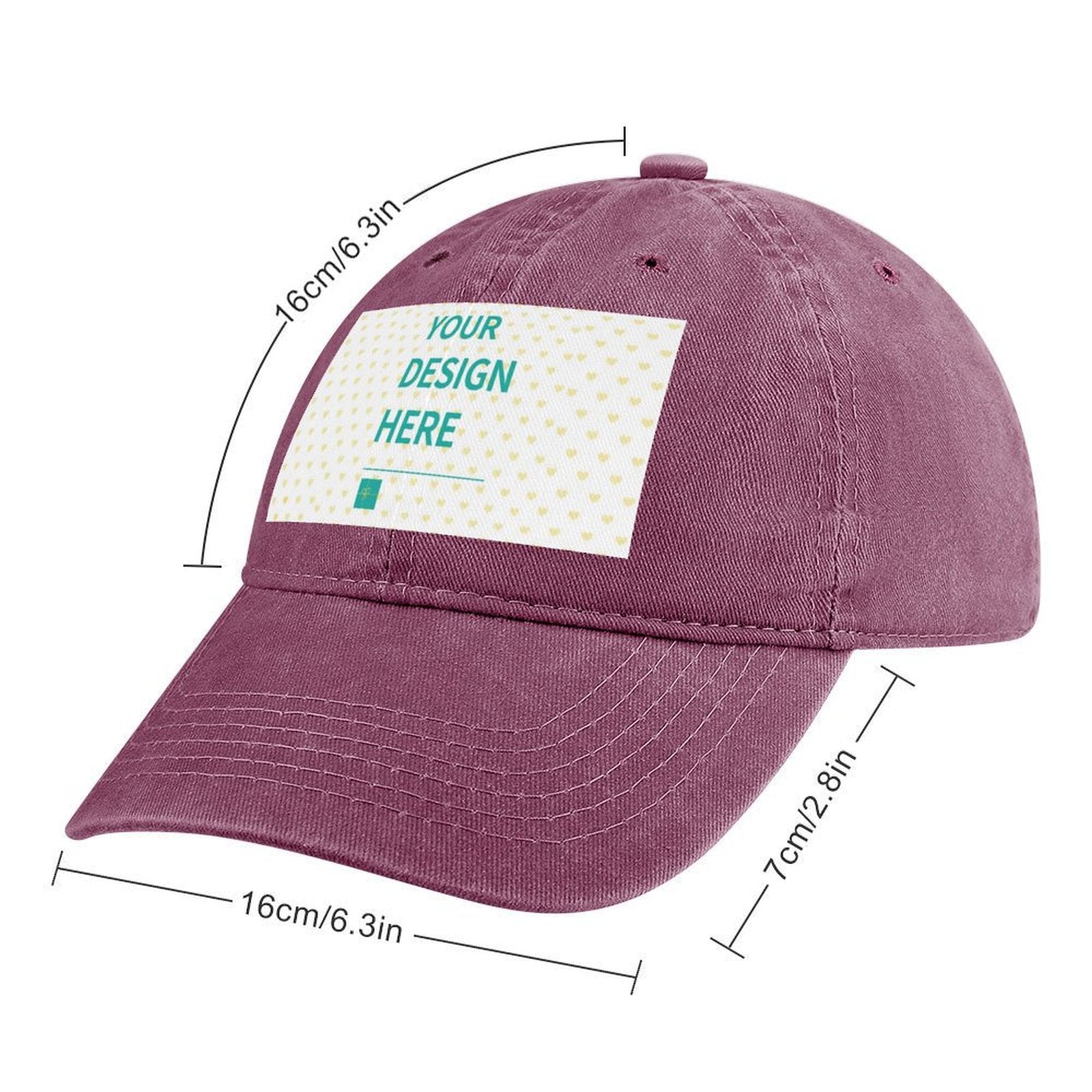 Customizable burgundy baseball cap with 'YOUR DESIGN HERE' design, perfect for personalized gifts for men and women.