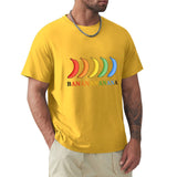 MyArtsyGift Men's yellow short sleeve t-shirt with rainbow banana graphic. Classic cotton tee, crew neck.