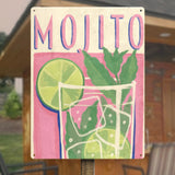 Mojito tin sign poster with colorful illustration, iron wall art for bar decor, Made in USA