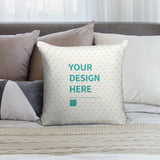 Customizable throw pillow with heart pattern, text "YOUR DESIGN HERE", perfect for personalized designs at MyArtsyGift