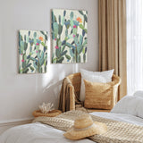 Cactus canvas art prints, minimalist wall decor for bedroom. Features cactus plants, wooden frame and canvas material.