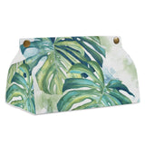 Rectangular PU tissue box cover with monstera leaf design, perfect for home or office use.