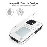 White PU leather iPhone 12 wallet case with magnetic buckle design, featuring card slots for MyArtsyGift.com.